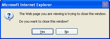 Windows dialogue: reads 'Do you want to close this window? [yes] [no]'